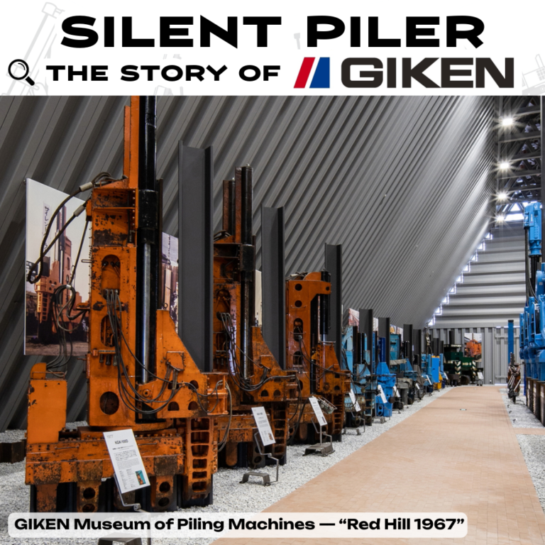 GIKEN Museum of Piling Machines “Red Hill 1967” — exhibition of historic SILENT PILER models in Kochi, Japan.